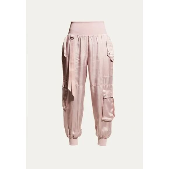 Cinq a Sept Pants Womens Medium Harmony Satin Cargo Jogger Pink Utility Chic - Picture 1 of 12